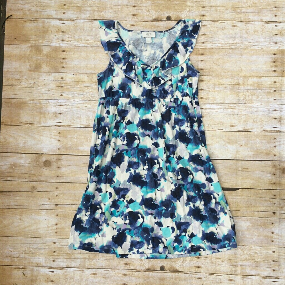 Blue and white Ann Taylor LOFT sleeveless dress